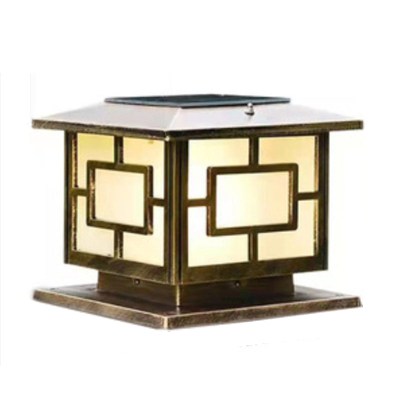 Rectangle Shape Metal Outdoor Lamp Modern Style 1 Light Solar Pillar Lights