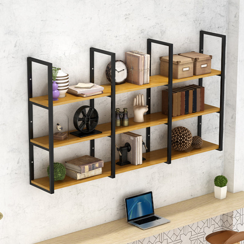 Contemporary Wooden Bookshelf Closed Back Floating Natural Bookcase
