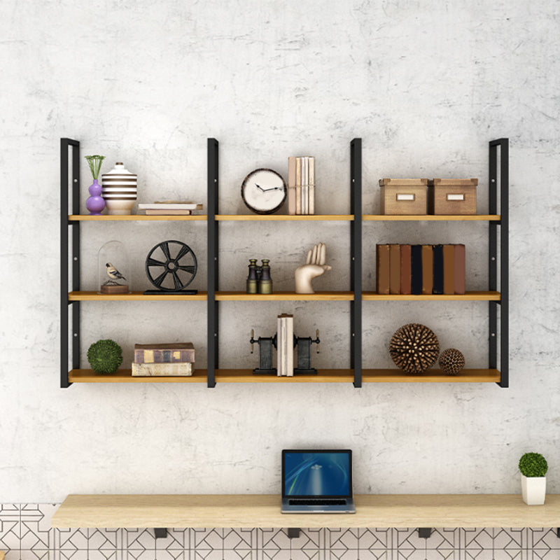Contemporary Wooden Bookshelf Closed Back Floating Natural Bookcase