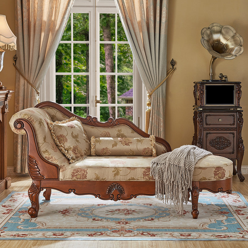 French Country Upholstered Chaise Lounge Couch Rolled Arms Chaise Lounge Chair