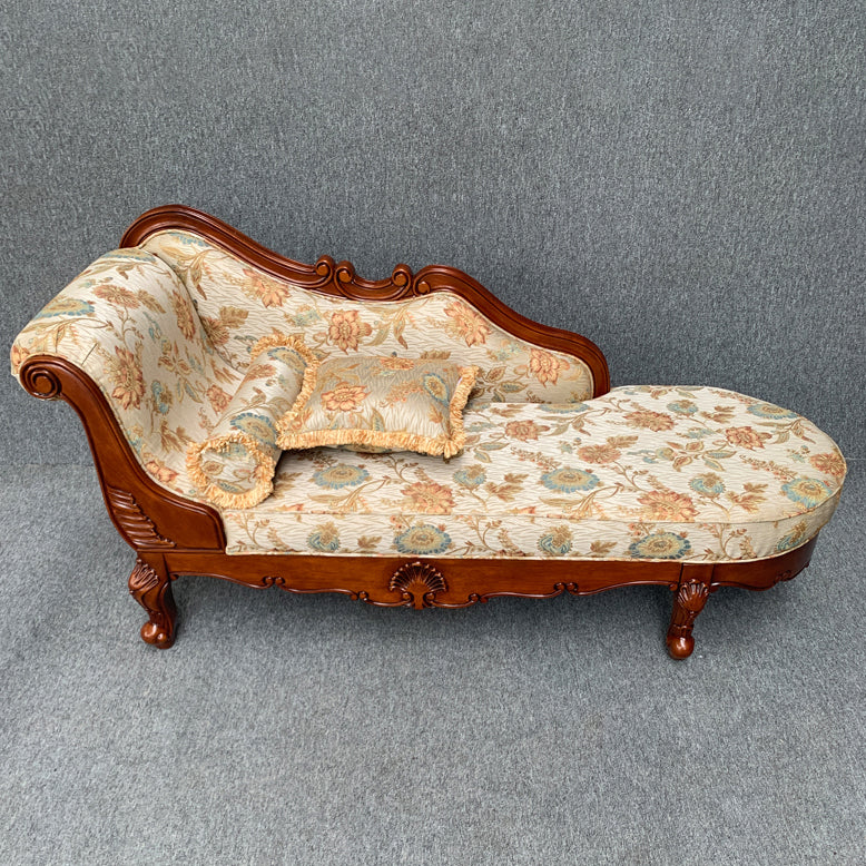 French Country Upholstered Chaise Lounge Couch Rolled Arms Chaise Lounge Chair