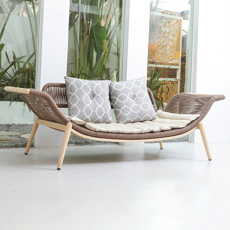 Traditional Rattan Cushioned Yoga Chaise Lounge Chair with Arms and Pillow Accent Chair