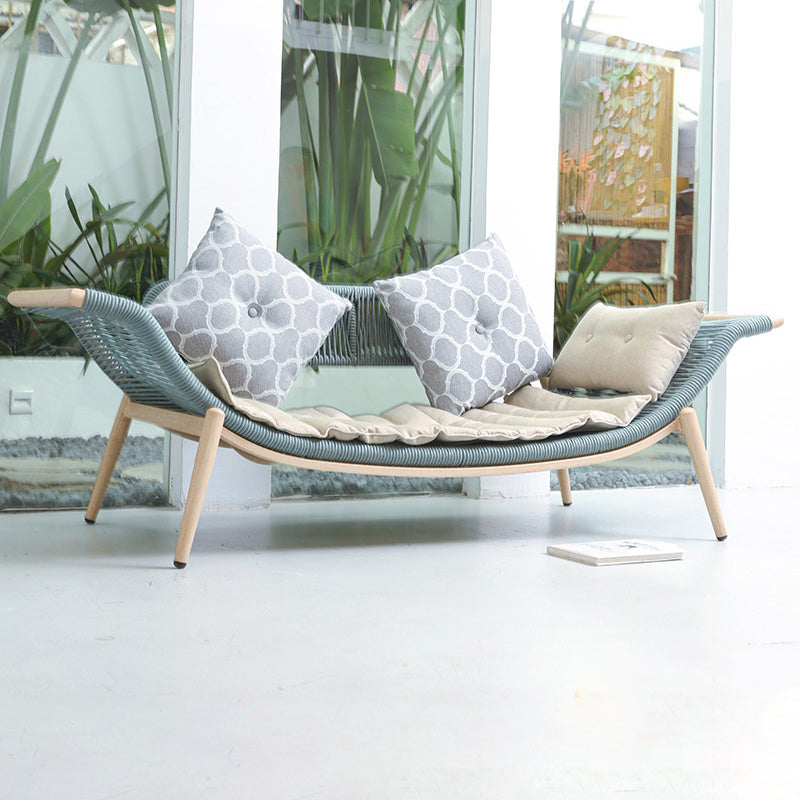 Traditional Rattan Cushioned Yoga Chaise Lounge Chair with Arms and Pillow Accent Chair