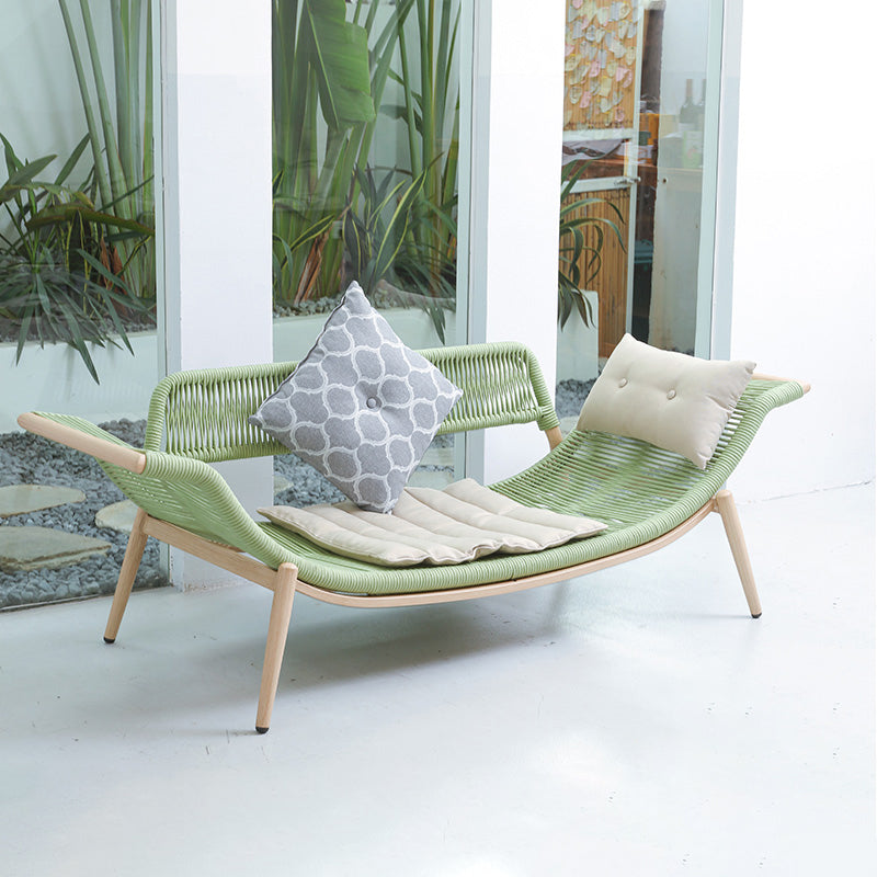 Traditional Rattan Cushioned Yoga Chaise Lounge Chair with Arms and Pillow Accent Chair