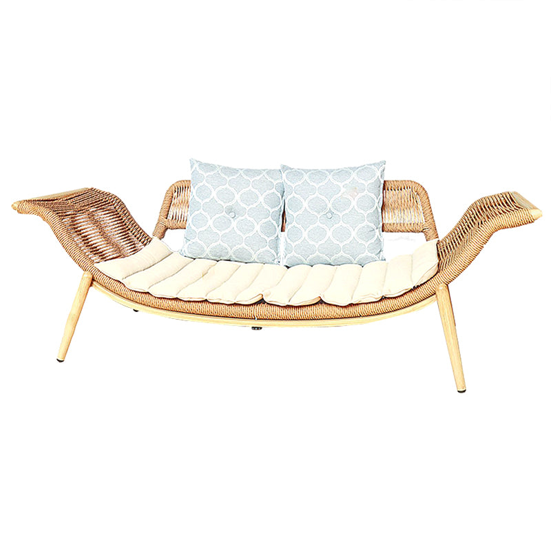 Traditional Rattan Cushioned Yoga Chaise Lounge Chair with Arms and Pillow Accent Chair