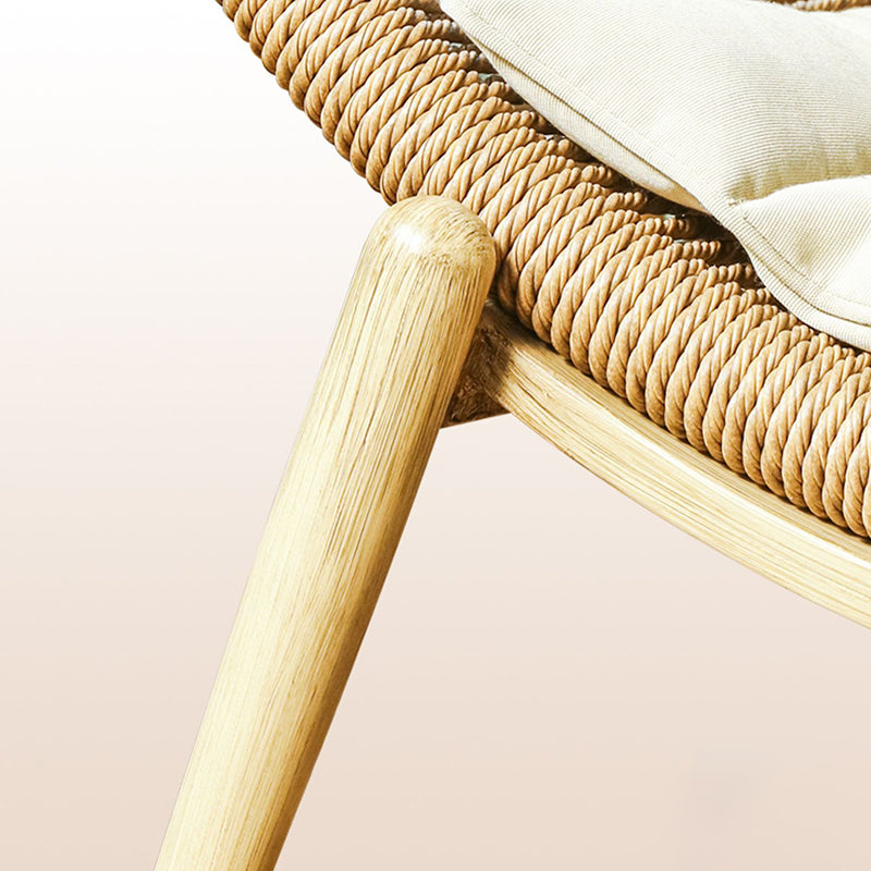 Traditional Rattan Cushioned Yoga Chaise Lounge Chair with Arms and Pillow Accent Chair