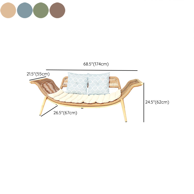 Traditional Rattan Cushioned Yoga Chaise Lounge Chair with Arms and Pillow Accent Chair