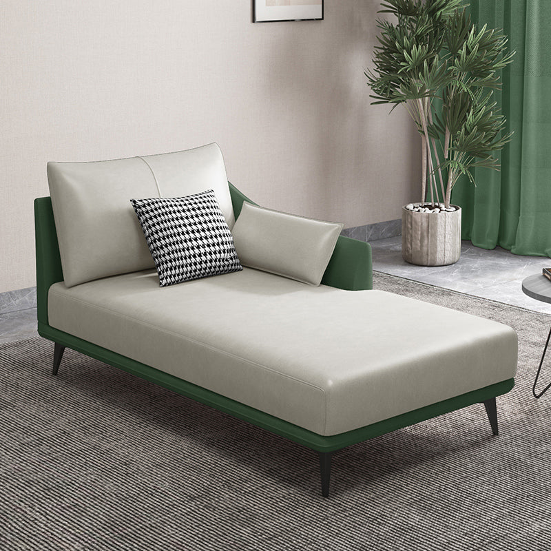 Modern Faux Leather Chaise, One Armed Recessed Arms Lounge Chair with Pillows