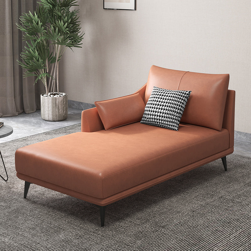Modern Faux Leather Chaise, One Armed Recessed Arms Lounge Chair with Pillows