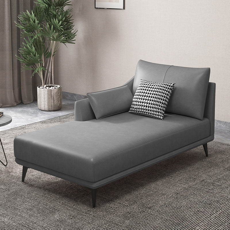 Modern Faux Leather Chaise, One Armed Recessed Arms Lounge Chair with Pillows