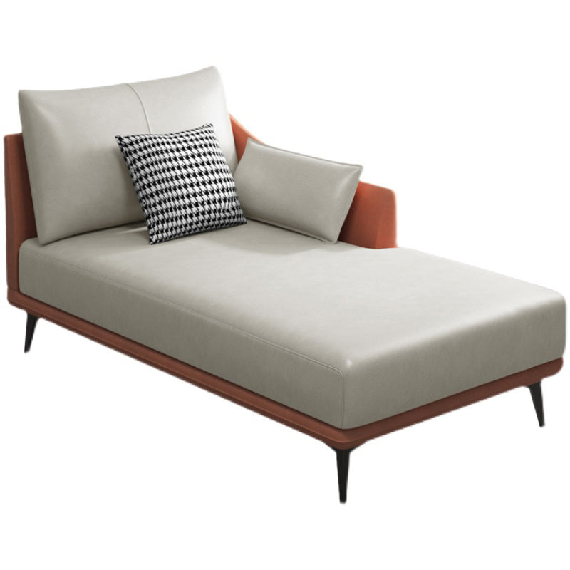 Modern Faux Leather Chaise, One Armed Recessed Arms Lounge Chair with Pillows