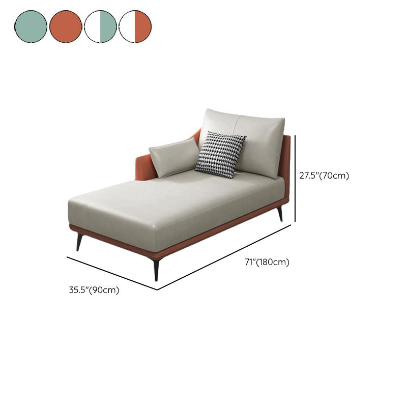 Modern Faux Leather Chaise, One Armed Recessed Arms Lounge Chair with Pillows