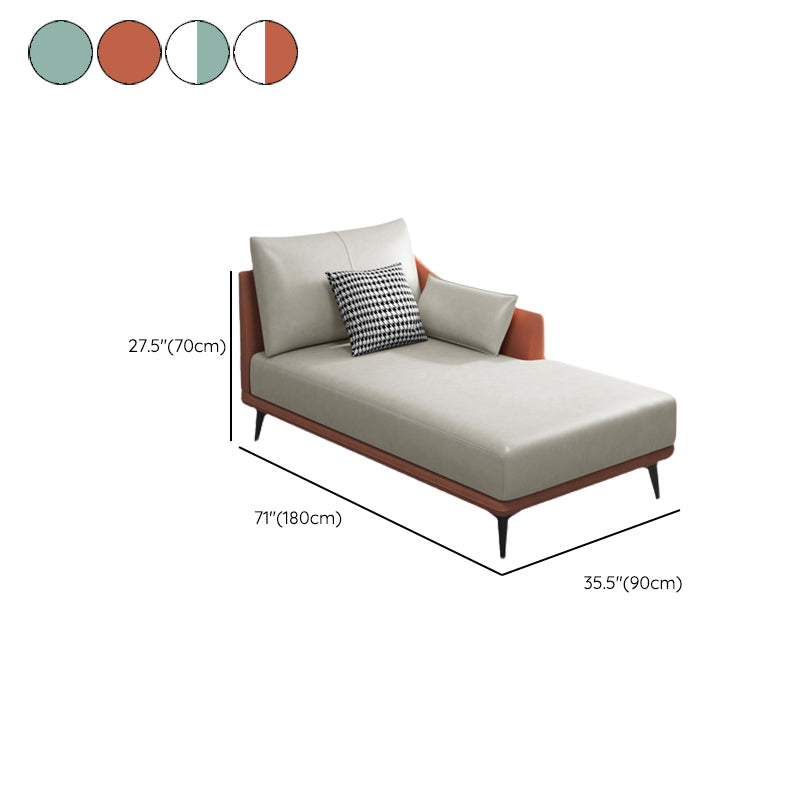 Modern Faux Leather Chaise, One Armed Recessed Arms Lounge Chair with Pillows