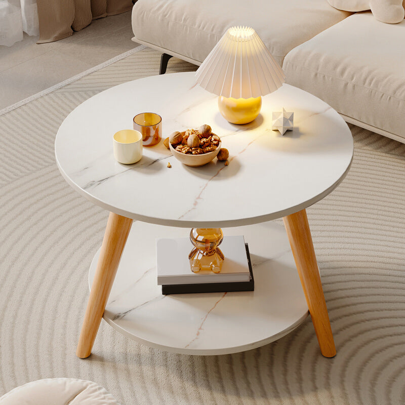 Stone 3 Legs Cocktail Table Modern Round Coffee Table with Shelf