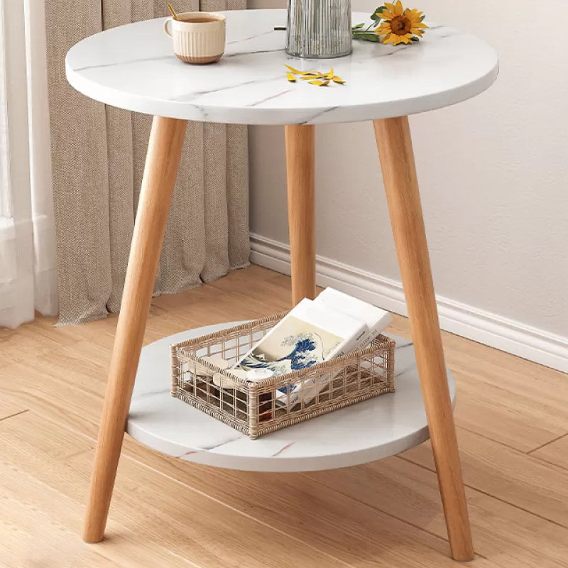 Stone 3 Legs Cocktail Table Modern Round Coffee Table with Shelf