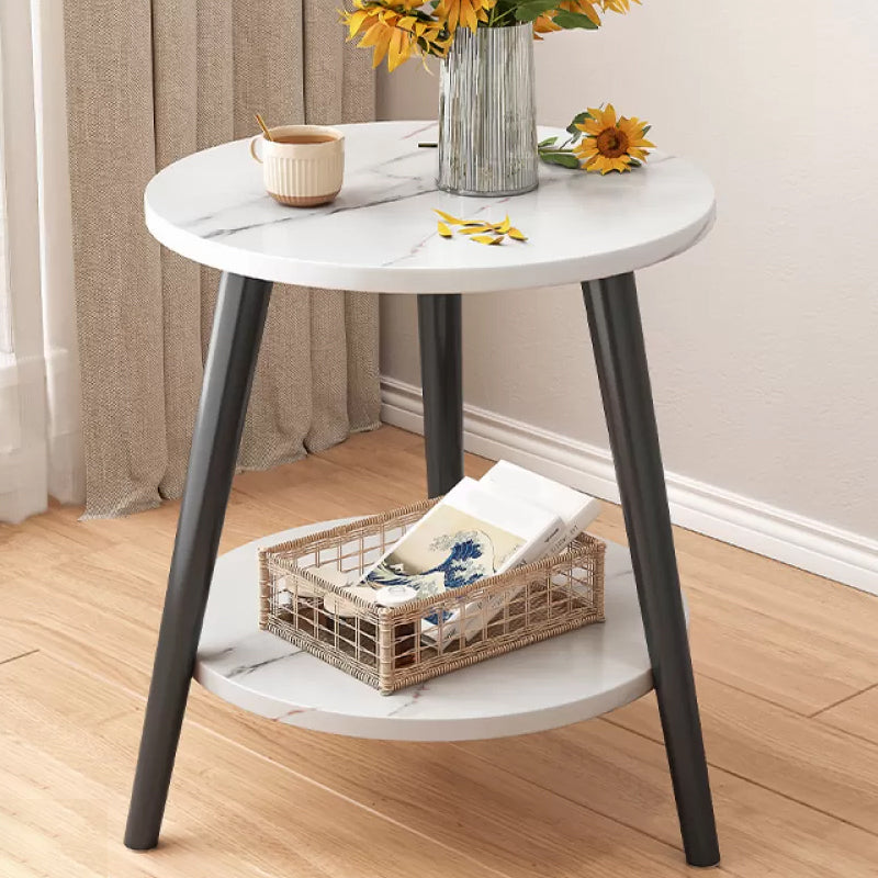 Stone 3 Legs Cocktail Table Modern Round Coffee Table with Shelf
