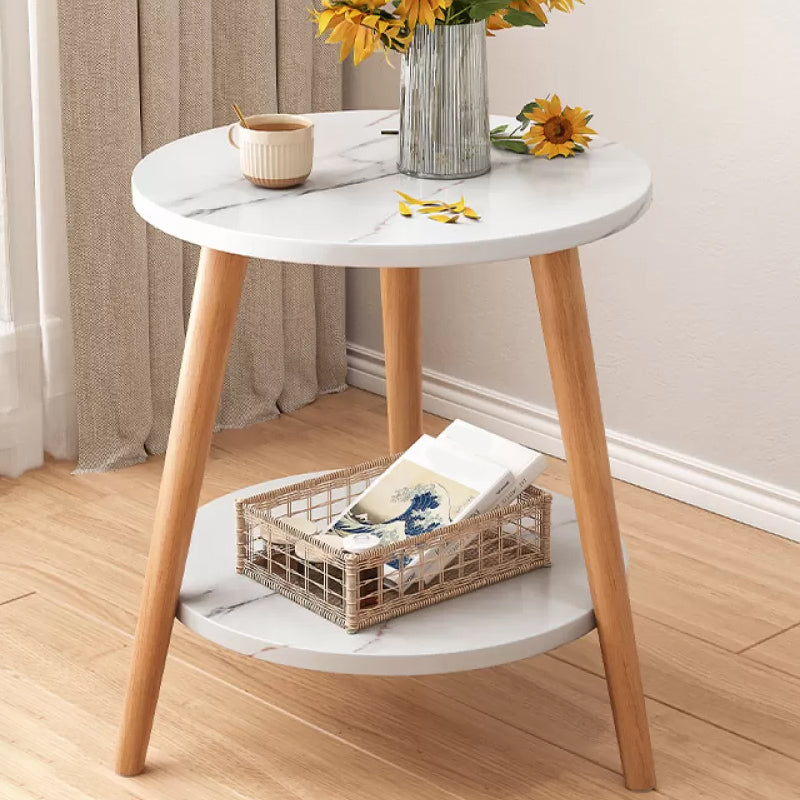 Stone 3 Legs Cocktail Table Modern Round Coffee Table with Shelf