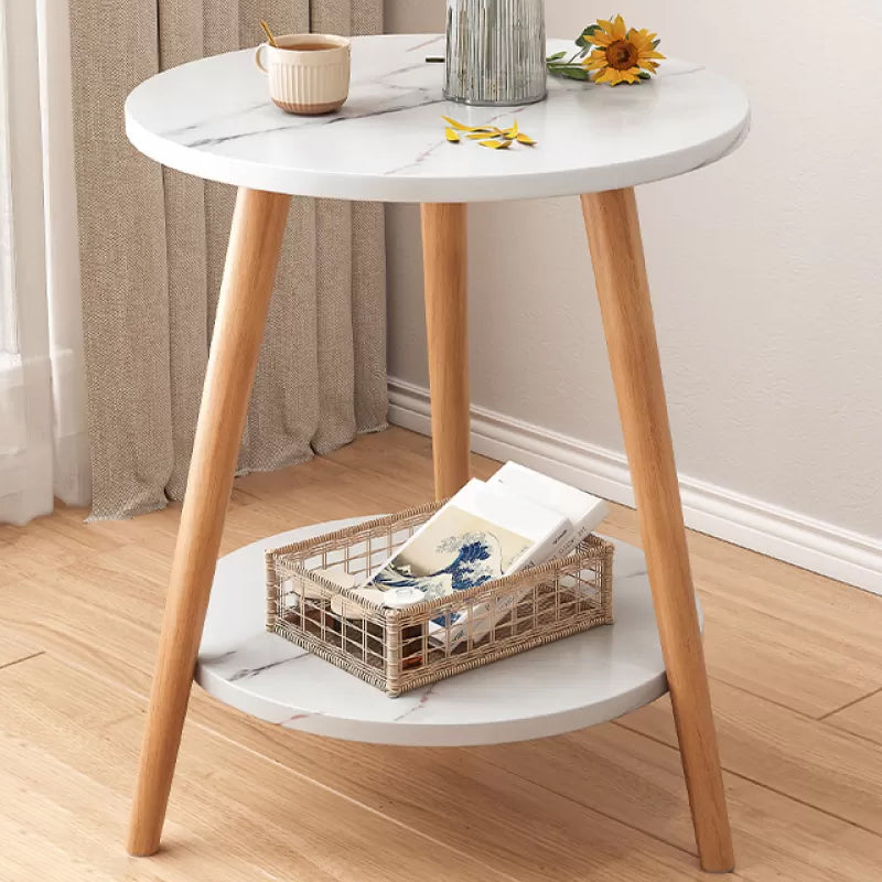 Stone 3 Legs Cocktail Table Modern Round Coffee Table with Shelf