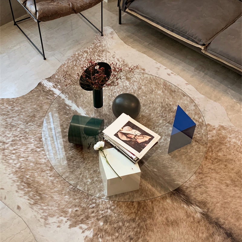 8.6"H Contemporary Coffee Table Glass Top Coffee Cocktail Table