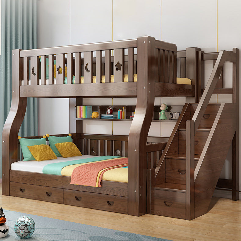 Storage Kids Bed Gender Neutral Solid Wood Bunk Bed with Guardrail