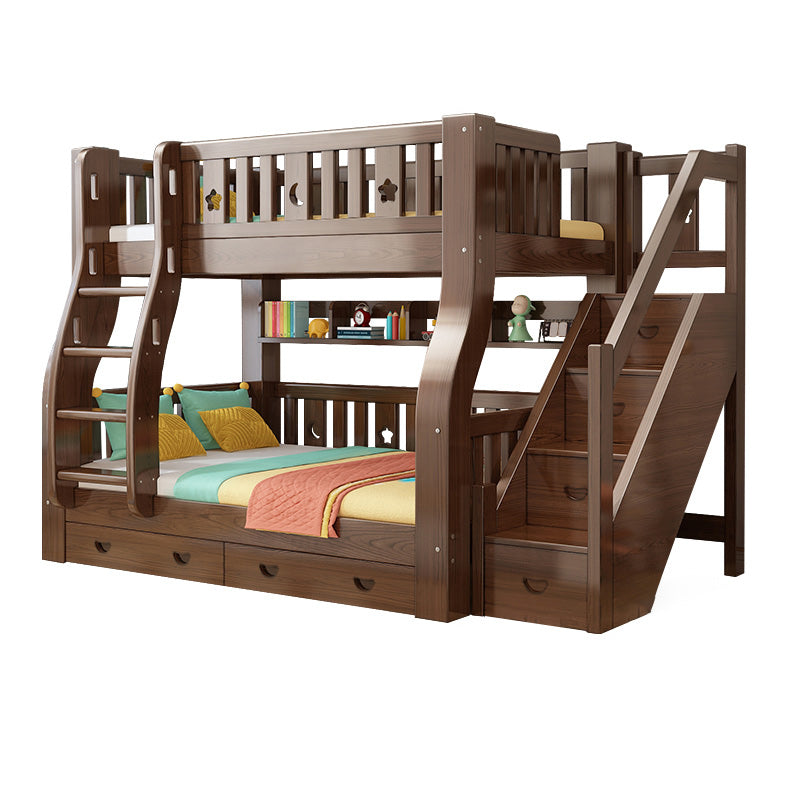 Storage Kids Bed Gender Neutral Solid Wood Bunk Bed with Guardrail