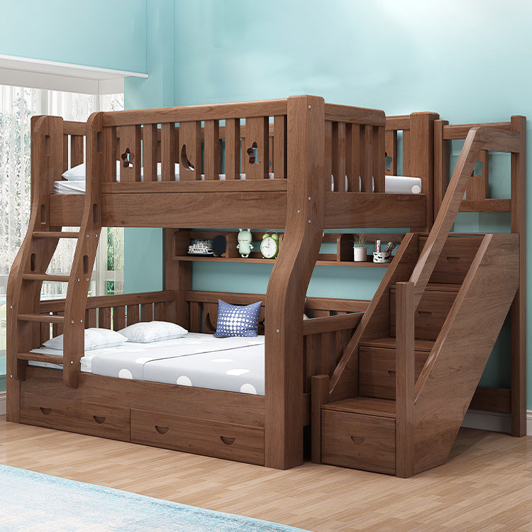 Mid-Century Modern Storage Bunk Bed Solid Wood Gender Neutral Kids Bed