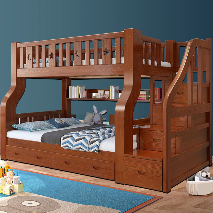 Solid Wood Bunk Bed Gender Neutral Mid-Century Modern Kids Bed with Guardrail
