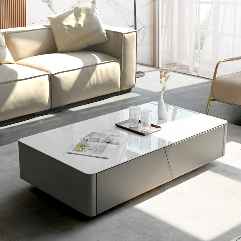 Minimalism Slate Rectangular Coffee Table White Coffee Table Set with Drawer