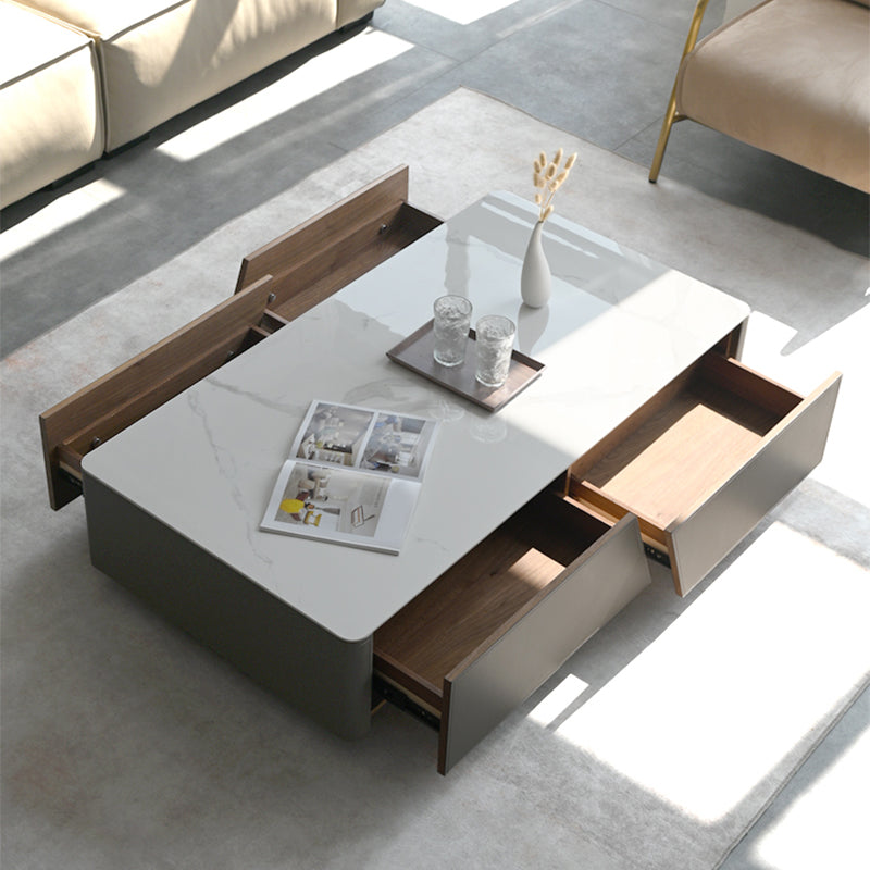 Minimalism Slate Rectangular Coffee Table White Coffee Table Set with Drawer