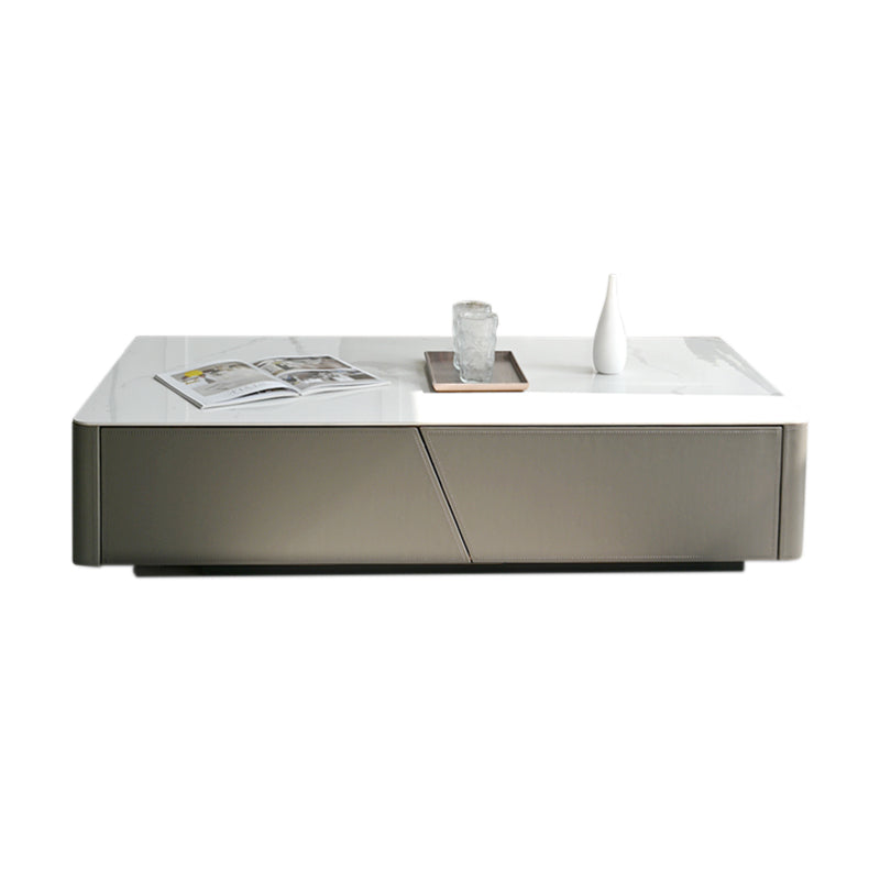 Minimalism Slate Rectangular Coffee Table White Coffee Table Set with Drawer