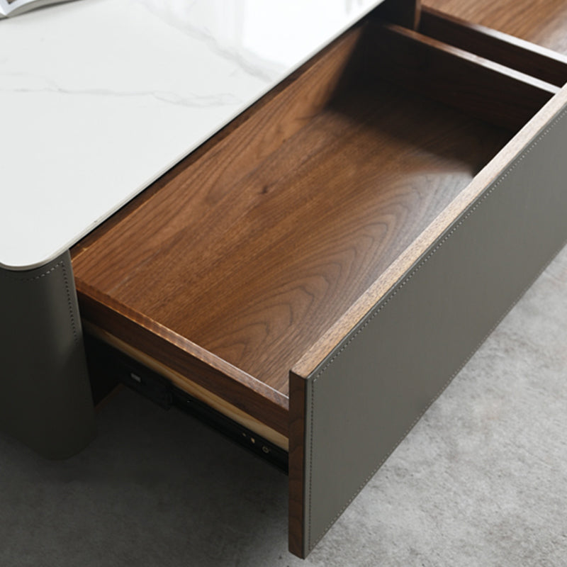 Minimalism Slate Rectangular Coffee Table White Coffee Table Set with Drawer