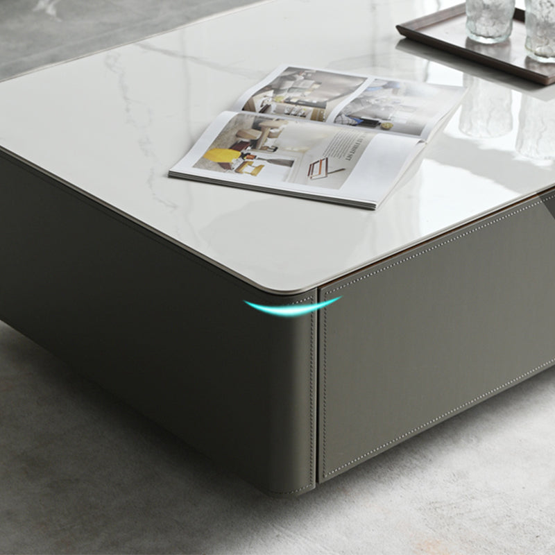 Minimalism Slate Rectangular Coffee Table White Coffee Table Set with Drawer