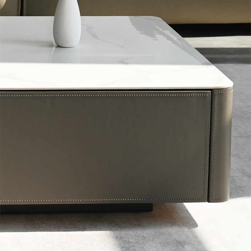 Minimalism Slate Rectangular Coffee Table White Coffee Table Set with Drawer