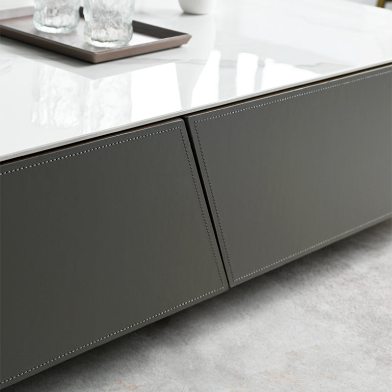 Minimalism Slate Rectangular Coffee Table White Coffee Table Set with Drawer