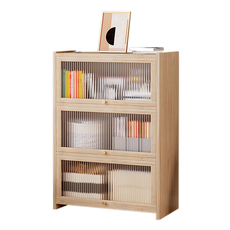 Contemporary Solid Wood Accent Cabinet Rectangle Storage Cabinet with Glass Top
