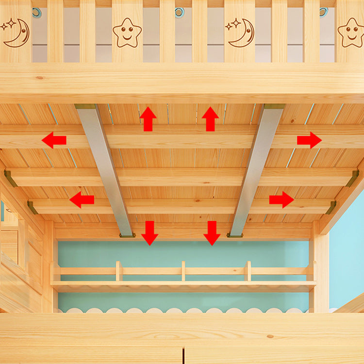 Solid Wood Scandinavian Kids Bed Gender Neutral Bunk Bed with Shelves