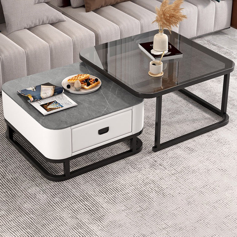 Frame Coffee Table Modern Slate Cocktail Table with Storage Drawers