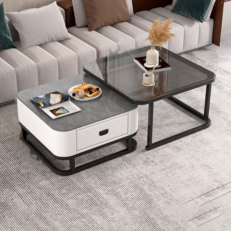 Frame Coffee Table Modern Slate Cocktail Table with Storage Drawers