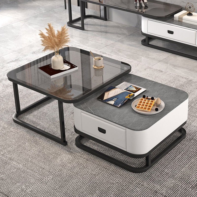 Frame Coffee Table Modern Slate Cocktail Table with Storage Drawers