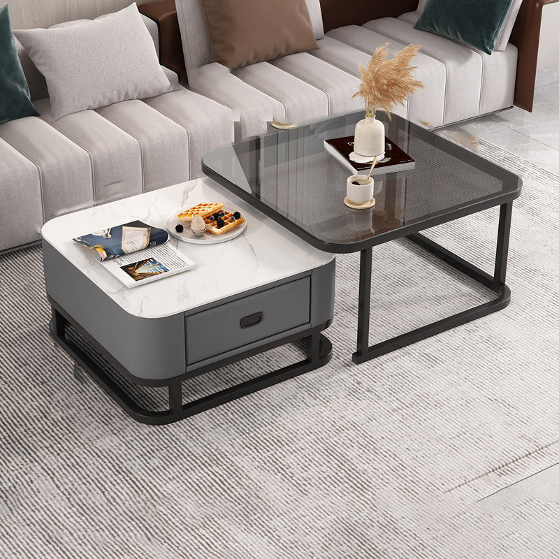 Frame Coffee Table Modern Slate Cocktail Table with Storage Drawers