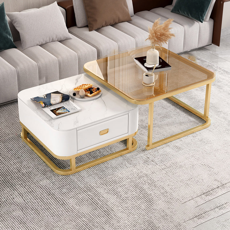 Frame Coffee Table Modern Slate Cocktail Table with Storage Drawers