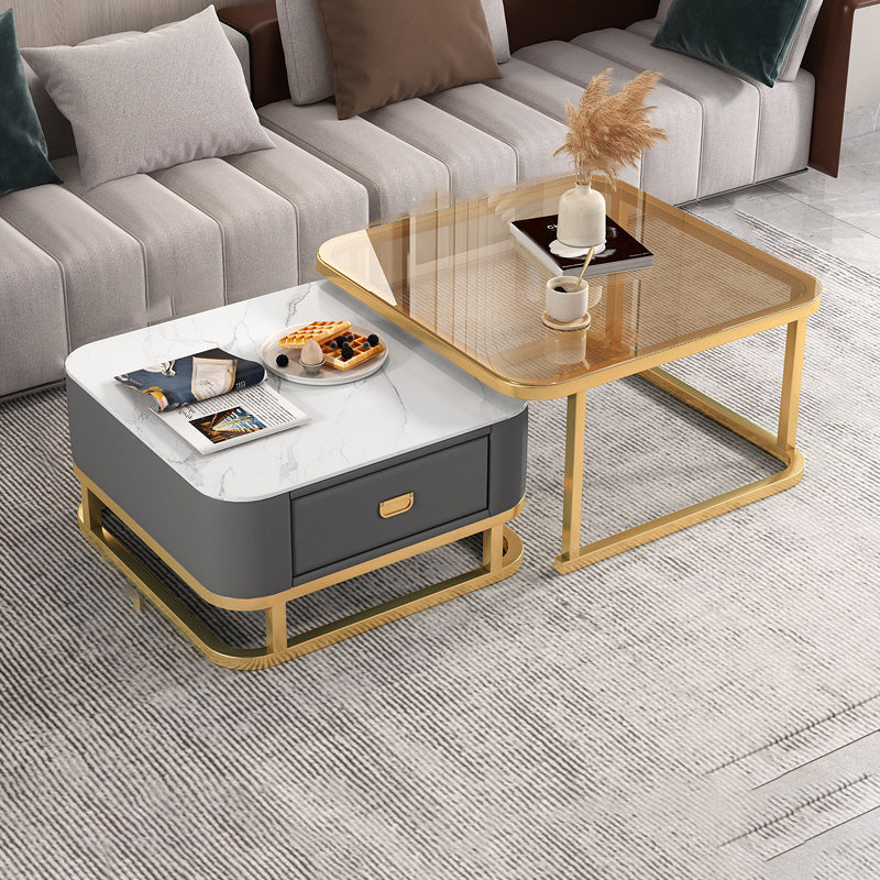 Frame Coffee Table Modern Slate Cocktail Table with Storage Drawers