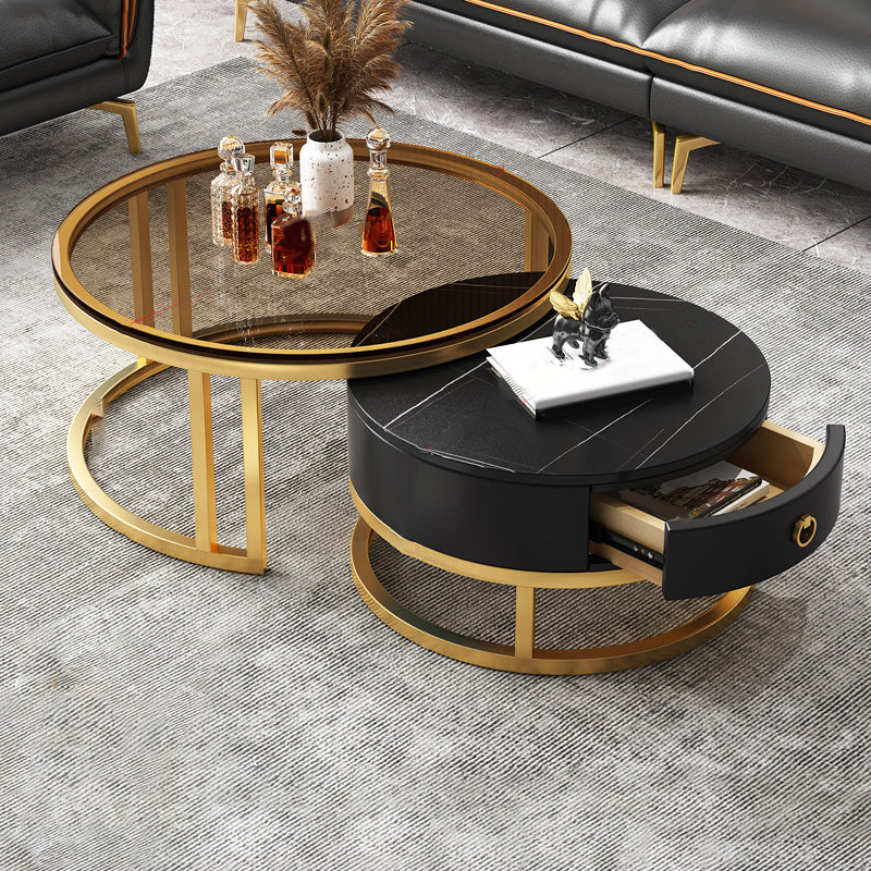 Frame Coffee Table Modern Slate Cocktail Table with Storage Drawers