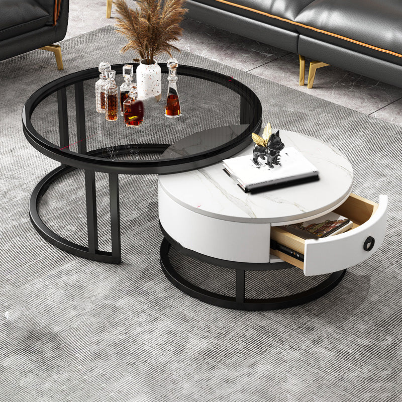 Frame Coffee Table Modern Slate Cocktail Table with Storage Drawers