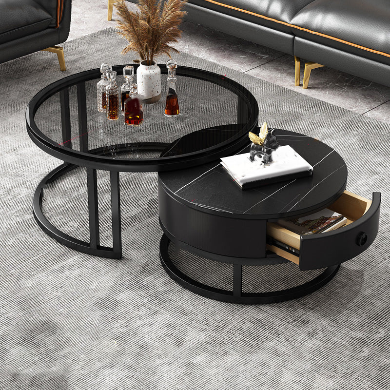 Frame Coffee Table Modern Slate Cocktail Table with Storage Drawers