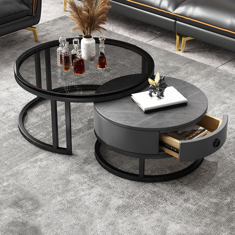 Frame Coffee Table Modern Slate Cocktail Table with Storage Drawers