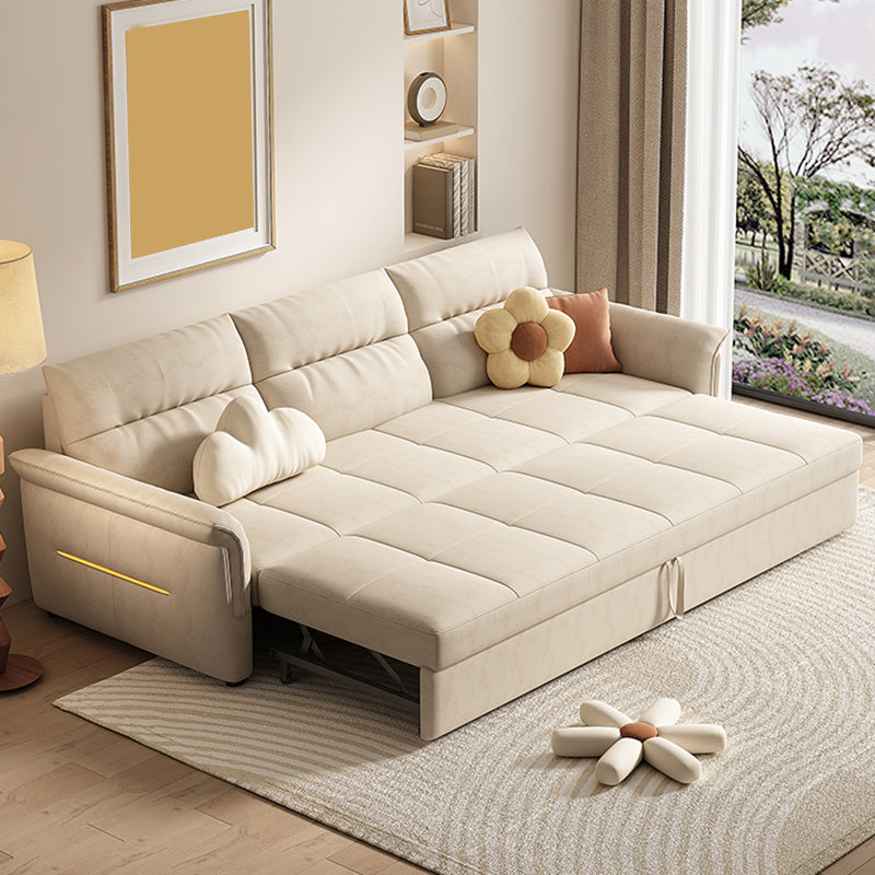 Glam White Futon and Mattress Flared Arms Folding Futon Frame