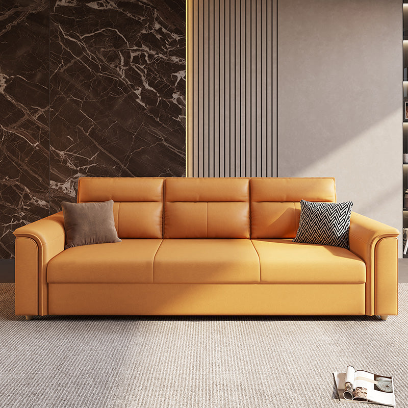 Scandinavian Orange Futon and Mattress Flared Arms Futon Sleeper Sofa with Storage