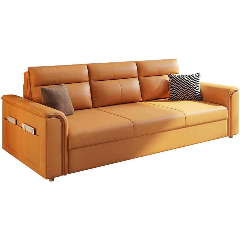 Scandinavian Orange Futon and Mattress Flared Arms Futon Sleeper Sofa with Storage