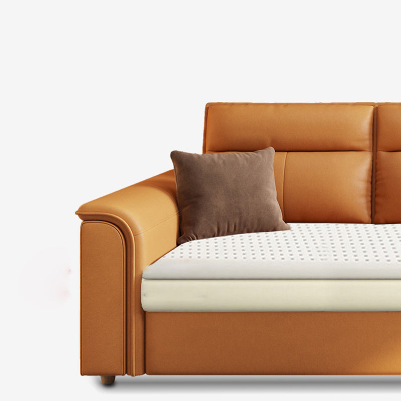 Scandinavian Orange Futon and Mattress Flared Arms Futon Sleeper Sofa with Storage